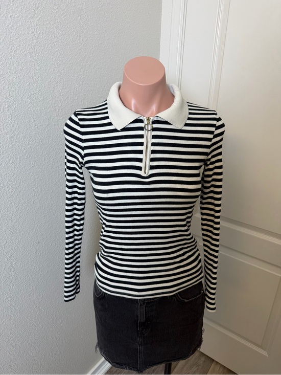 Mango Tops - Zara Striped Ribbed Polo Shirt Sz XS